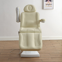 Table de massage et tabouret de salon modernes blancs, lit de soin électrique de luxe à 3 moteurs réglable pour le visage et les cils