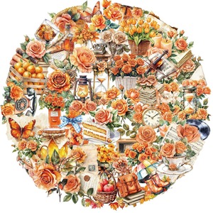 50 <b>Sheets</b> Transparent Orange Flower Petal Waterproof PET Adhesive <b>Stickers</b> Die Cut & Glossy Finish for Holiday Decoration - Product Image 4