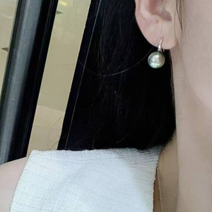 S925 Sterling <b>Silver</b> Tahitian Pearl Hook <b>Earrings</b>, 9-10mm Aurora Peacock Green Cultured Seawater Pearl Near Round for women - Product Image 6