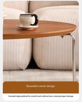 Table basse ovale minimaliste Bauhaus, durable, portable, avec pieds en acier inoxydable, en bois massif vintage, petite, pour appartement