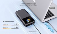 Batterie externe 25000 mAh, charge rapide 140 W avec cellules 21700 de qualité EV, affichage TFT intelligent, station d'alimentation portable pour ordinateurs portables