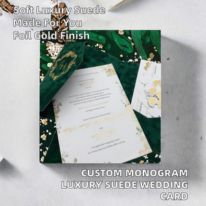 Cartes d'invitation <span class=keywords><strong>de</strong></span> mariage personnalisées colorées avec monogramme, en suè<span class=keywords><strong>de</strong></span> gris <span class=keywords><strong>de</strong></span> luxe, pochette en velours, estampillage à chaud doré, impression sérigraphique - Product Image 5