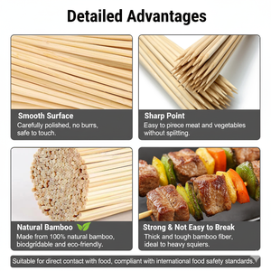 China Food Grade Bamboo Round Fruit Bamboo Skewer 4mm 25cm Wooden Stick Bamboo Skewers - Product Image 5