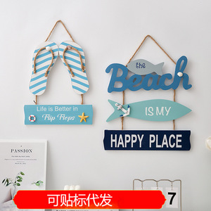 Ocean Themed Wall Hanging Decor Mediterranean Style Home Decoration Flip Flops Fish Sign <b>Happy</b> <b>Place</b> Hanging Art - Product Image 1