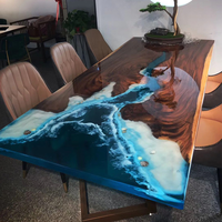Table basse de luxe en bois massif, set de restaurant en résine époxy, table à manger, modèle océan