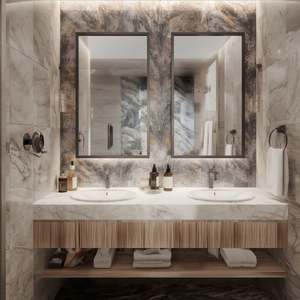 Ensemble de meuble-lavabo de salle de bain de luxe avec lavabo, meubles pour hôtel et appartement, salle de bain moderne, tiroirs muraux, ardoise - Product Image 6