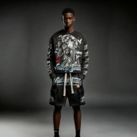 T-shirt personnalisé à manches longues pour homme, style Y2K Streetwear, avec rivets et strass, coupe épaisse et vieillie, graphique, oversize et coupe carrée