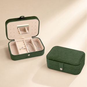 Zebopak Dark Green Velvet Travel Jewelry Case Organizer with <b>Mirror</b> Ring Earring Necklace Bracelet <b>Storage</b> Box Factory - Product Image 1