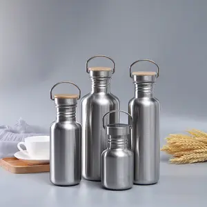 Classic in acciaio inox portatile a parete singola bottiglia di acqua potabile con coperchio di bambù