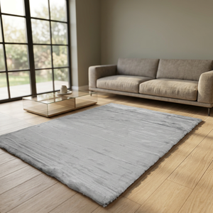 Tapis d'intérieur moderne en fausse fourrure grise élégante, doux, en polyester, fabriqué à la machine, 160x220 cm - Product Image 1