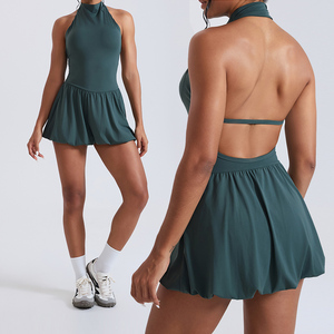 Met zakken Tennisrok met hoge hals Sexy rugloze golfrok Sneldrogende Tuturok Dames Sport Fitnesskleding Mouwloze vrijetijdskleding - Product Image 1