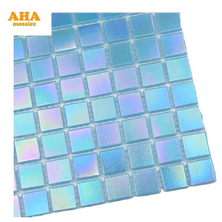 Wholesale Cheap Price Unique Blue Swimming Pool Iridescent Glass Mosaic Tile For Interior Wall Decoration