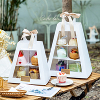 Support à Cupcake Multicouche Support à Dessert Support à Dessert Portable Support à Dessert Fête d'Anniversaire Après-Midi Thé et Gâteau Boîte Pyramide à 3 Niveaux
