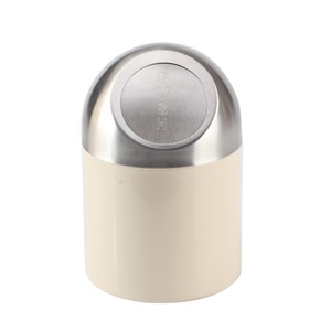 White Mini Table Trash Can,Wave Cover Counter Top Garbage Bin