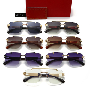 Gafas de Sol de diseñador con medio borde Lujosas Múltiples colores de marco Champagne Grey Tea Cyan Logo Lens UV400 Square Unisex - Product Image 5