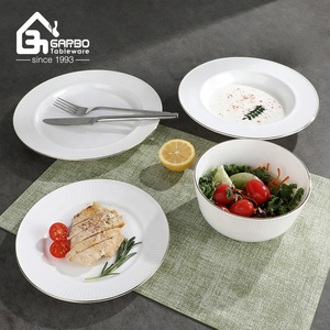 Assiette à soupe en verre opale blanc de luxe avec bord doré, 200 mm, vaisselle en verre laiteux, assiette ronde à rayures, plat profond en verre de 20 cm - Product Image 4