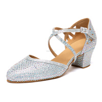 LUOQIAO L674 Chaussures de danse latine professionnelles pour femmes, nouvelle collection 2026, argent/noir, scintillantes, à bout fermé, talon moyen 4 cm, authentiques