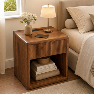 Night Stand Nightstand with Drawer Storage Fluted Bed Side <strong>Table</strong> End <strong>Table</strong> Large Modern Wide <strong>Bedside</strong> Stand <strong>Mid</strong> <strong>Century</strong> - Product Image 1