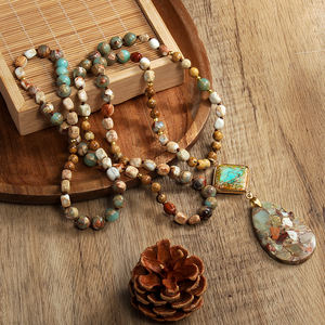 Elegante bohemio bambú naranja verde cuadrado emperador piedra natural piedra collar rombo gota imperial piedra colgante collar - Product Image 4