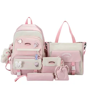 Marksman Fashion School Kids Backpack Travel School Bag Women Girls Student Cat 5 Pcs Backpack Set