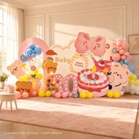 Décor de fond d'anniversaire pour bébé, thème Licorne Crème, en panneau KT, impression numérique, ensemble de ballons, pour photomaton et décoration de fête nouveau-né