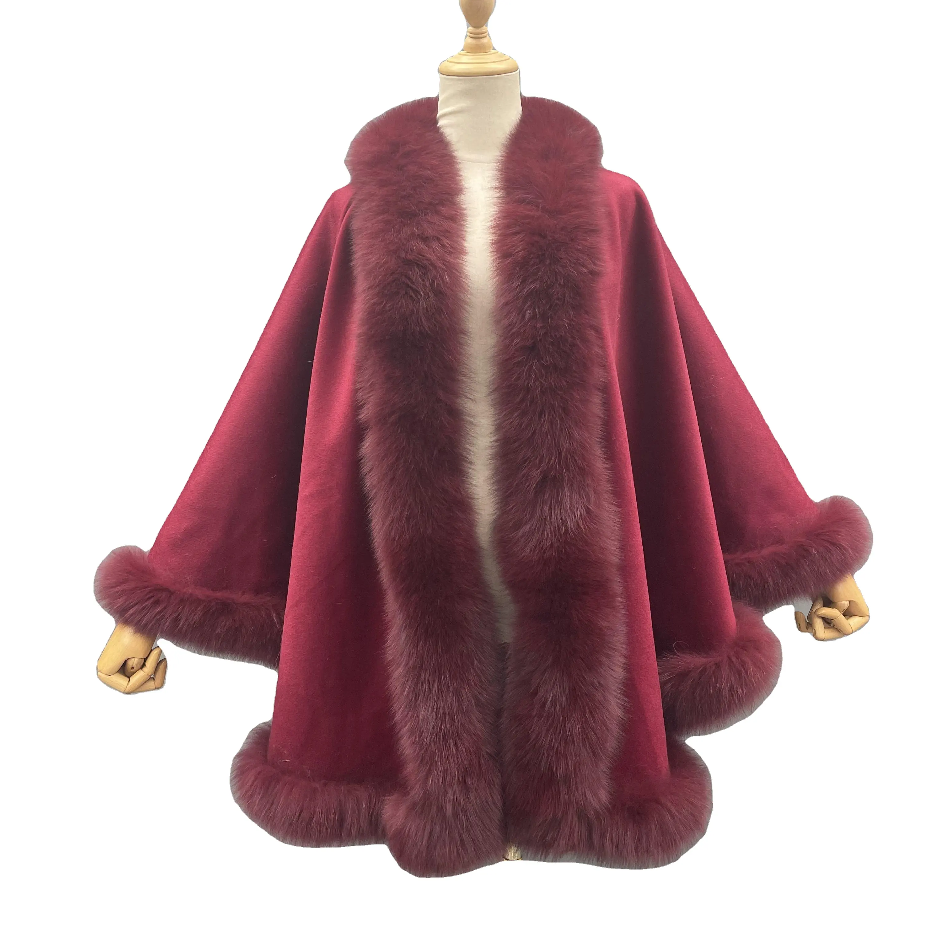 Moda Plus Size vera pelliccia di volpe scialle di Cashmere caldo mantello di pelliccia di volpe Poncho di pelliccia morbida per donna