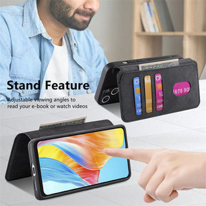 Funda de teléfono con billetera de carga inalámbrica magnética para OPPO A54 A57 A77S A78 A93 A96 Realme C21Y C15 C33 C35, Funda de cuero desmontable - Product Image 3