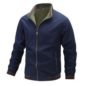 Blouson Bomber Classique Premium pour <span class=keywords><strong>Homme</strong></span>, Printemps-Automne, Doux, Col Montant, Fermeture Éclair Intégrale, Veste Décontractée Sportive avec Bordure Rayée - Product Image 1