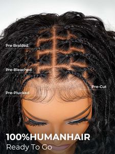 Perruques Tressées Boho Sans Colle 5x5 Cheveux Humains Densité 250% Courtes Bob Tresses Sans Nœuds Boho Perruque Frontale 13x6 Cheveux Vietnamiens Prête à l'Emploi - Product Image 2
