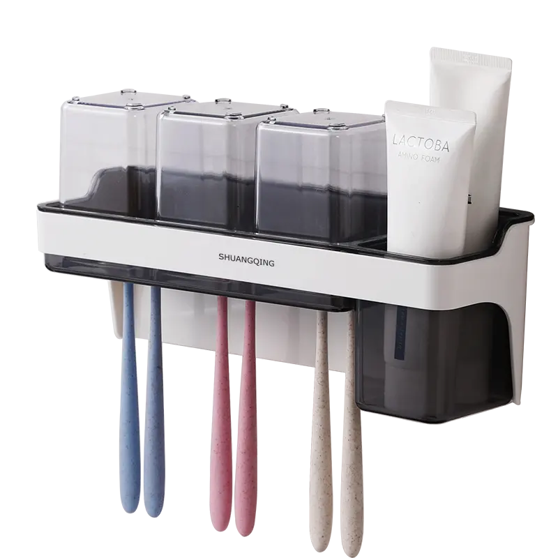 Family Modern design Plastic Magnetic Bathroom Accessories Set Wall Mount Toothpaste And Toothbrush Holder
