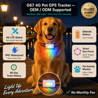 Traceur GPS pour animaux de compagnie G67 4G, étanche IP67, LED arc-en-ciel, localisation en temps réel, Android IOS, chiens, chats