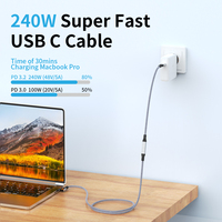 Câble d'extension USB C à angle droit, gaine en nylon PVC, USB3.1, charge rapide 5A 240W, PD Type C vers USB C mâle vers femelle