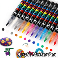 Marqueur à pointe souple en acrylique, stylo pinceau opaque à base d'eau, marqueurs artistiques 12 couleurs pour la peinture DIY et l'artisanat