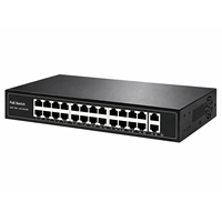 Switch PoE de Alta Potencia de 24 Puertos, 2 Puertos Uplink Gigabit, Switch de Red Ethernet 10/100/1000Mbps, 360W, Montaje en Rack Metálico, Hub No Administrado
