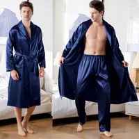 2021 Custom Plus Size Sexy Solid black Silk Satin robes longue long kimono night wear night gown men's sleepwear mens bath robe