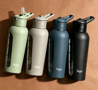 Bouteille d'eau sport personnalisable avec logo, manchon en silicone, couvercle à paille rabattable et poignée, grande capacité pour le fitness