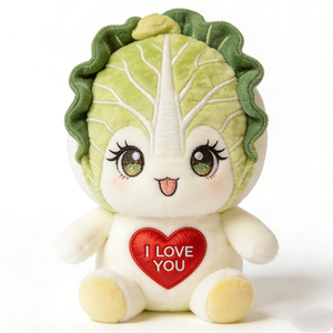 Peluche personnalisée en forme de chou chinois, poupée en peluche bok choy assise, peluche chou en forme de cœur « Je t'aime » - Product Image 1
