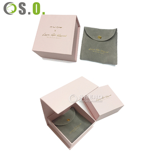 Luxury Gold Foil Print Magnetic Cardboard <b>Jewelry</b> Gift Box Matching Snap Microfiber Pouch Wedding <b>Jewelry</b> <b>Packaging</b> Set Custom C - Product Image 3