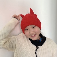 Bonnet en tricot chaud et élastique avec motif de dessin animé de diable amusant, broderie 3D, cornes, couleur unie, pour enfants, unisexe