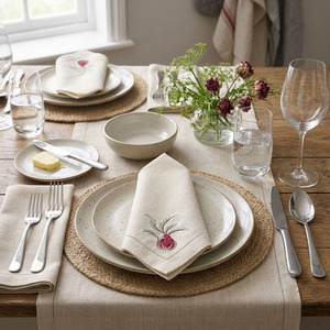 Serviette de table carrée en lin naturel brodée sur mesure, lavable en machine, durable, pour la maison, vente en gros - Product Image 6