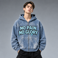 Hoodie zippé surdimensionné personnalisé pour homme, à faible MOQ, avec imprimé graphique délavé à l'acide, style streetwear vintage