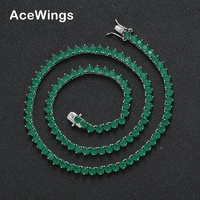 Collier Tennis BC172 en Zircon Vert 4mm, en Laiton Électroplaqué pour Homme, Style Hiphop, à Trois Griffes et Simple Rangée