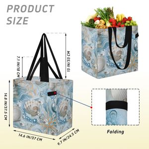 Sac fourre-tout de plage personnalisé en toile coquillage, grande capacité 32L, double poignée, réutilisable, thème océan, sac de courses, vente en gros - Product Image 3