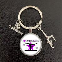 Promotion : Porte-clés mousqueton en métal personnalisé avec pendentif en verre motif 'I love Gymnastics' et 'Time Gem', style dessin animé mignon