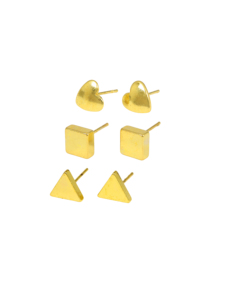 Ensemble de 3 paires de boucles d'oreilles plaquées or 24 carats pour femme, style géométrique, cœur, carré, triangle, pour usage quotidien minimaliste - Product Image 3