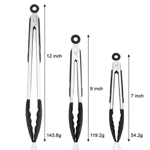 סיליקון גאדג 'ט 7, 9, 12 אינץ הגשת מלקחי בישול מזון מלקחי נירוסטה נעילה מנגל מטבח מלקחי עם סיליקון טיפים