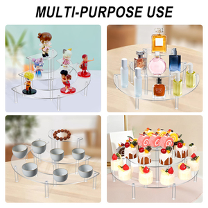 Exhibidor Acrílico Semicircular Moderno de 3 Niveles, Base Transparente Negra en Forma de Media Luna para Cupcakes, Perfumes, Cosméticos y Joyería - Product Image 4