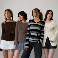 Suéter de Punto Vintage para Mujer, Color Sólido, Viscosa/Poliéster, Cuello Redondo, Manga Larga, Informal, Suave y Cálido para Otoño