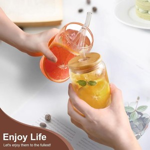 Gobelet en <span class=keywords><strong>verre</strong></span> de style européen écologique de 500 ml/16 oz <span class=keywords><strong>avec</strong></span> couvercle en bambou et <span class=keywords><strong>paille</strong></span>, idéal pour les boissons, pour l'exportation transfrontalière - Product Image 3