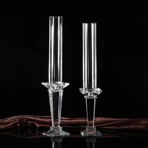 Decorative Glass Candle Holder Crystal Wedding Decoration Glass Tubes Crystal Pillar Candle Holder For Decoration